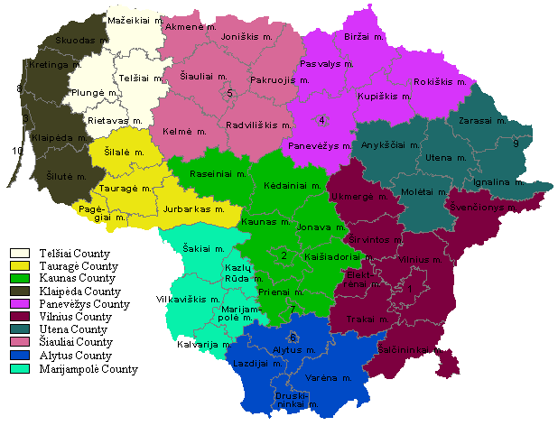 Карта административных районов Литвы