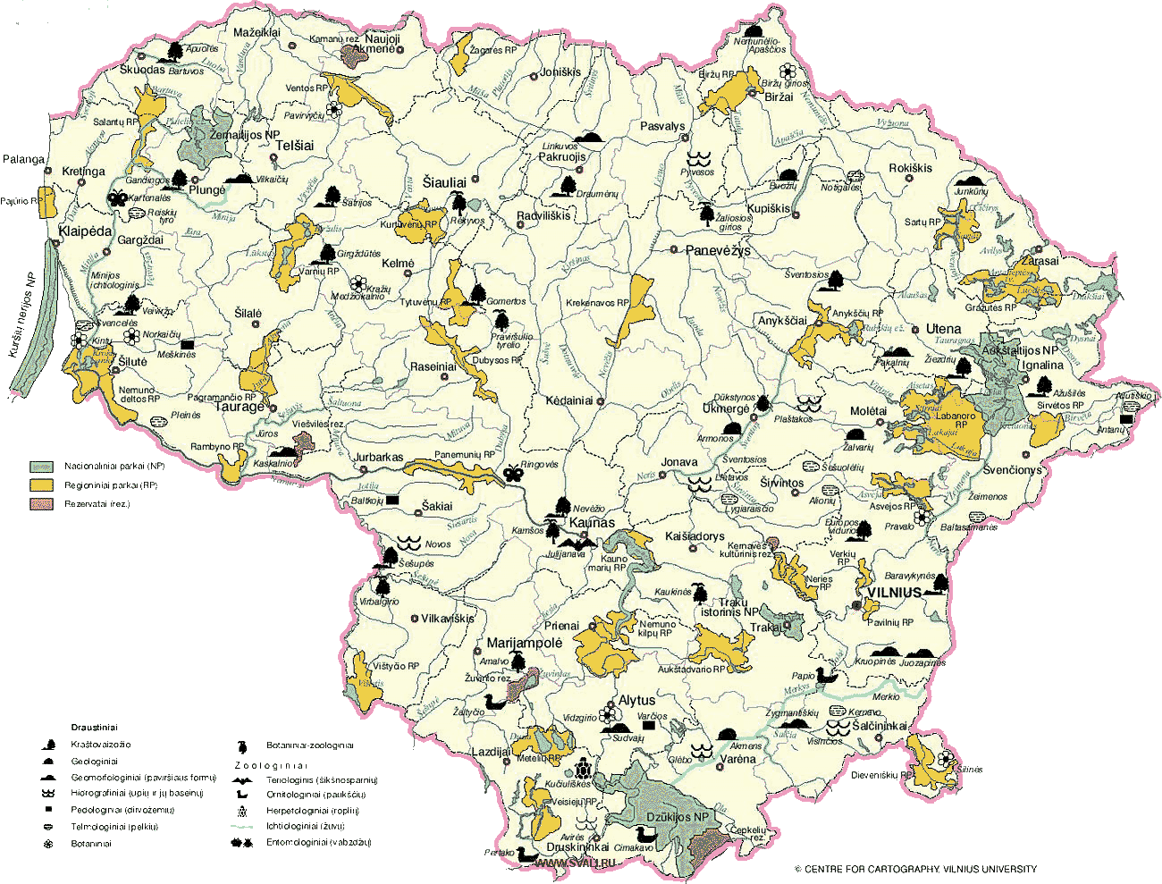 Карта национальных парков и заповедников  Литвы